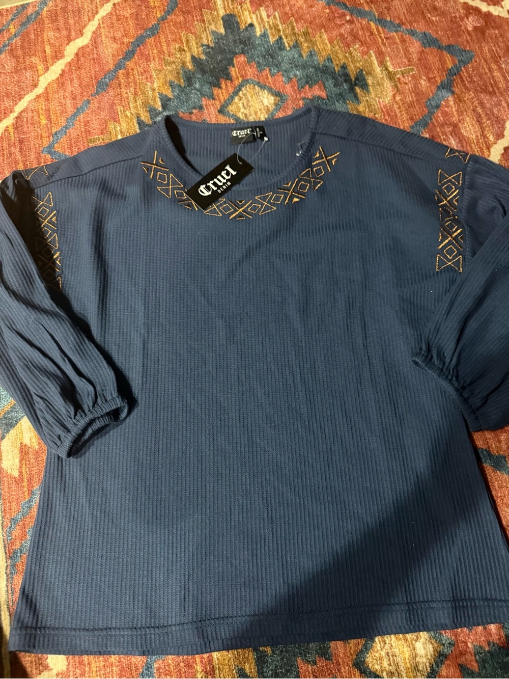 Cruel Navy Embroidered Women's Blouse